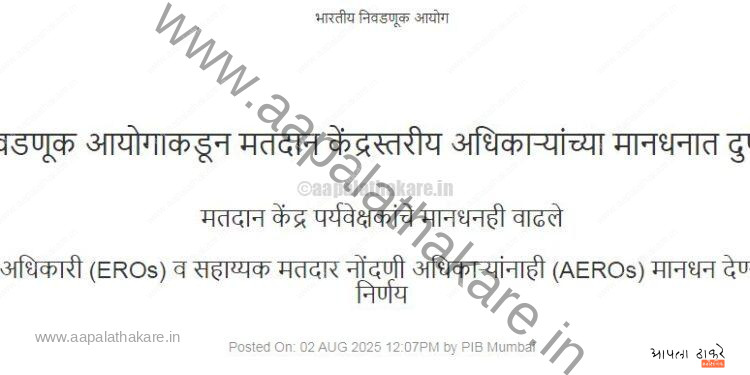 बीएलओ आणि पर्यवेक्षकांच्या मानधनात लक्षणीय वाढ