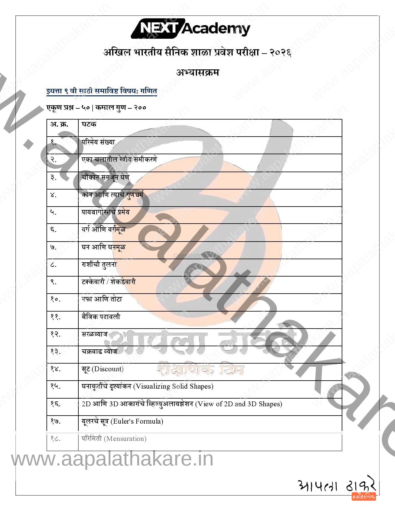 सैनिक शाळा प्रवेश परीक्षा अभ्यासक्रम मराठी page 004