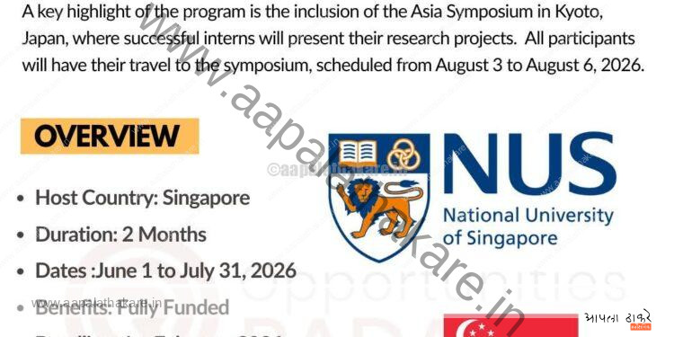 सिंगापूरमध्ये ८ आठवड्यांची पूर्णपणे मोफत इंटर्नशिप! ₹३.७५ लाखांचे स्टायपेंड आणि जपान ट्रीप – NUS Amgen Scholars Program 2026